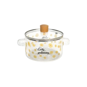 Glass transparent yellow flowers design small cooking pot