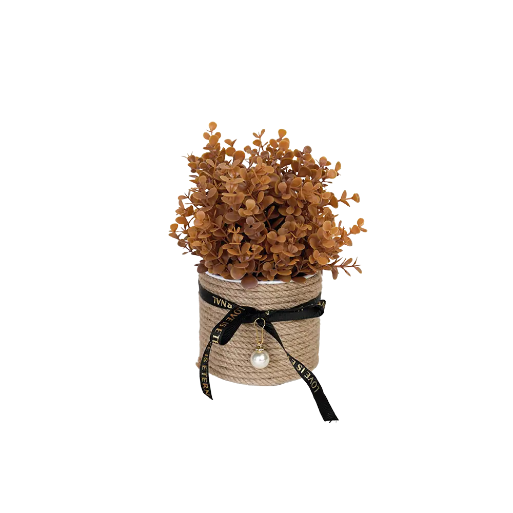 Orange-Plant-10x25cm-with-Straw-Vase-&-Black-Ribbon Orange plant 10x25cm with straw vase & black ribbon