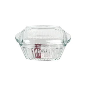 Pasabahce 2pcs glass 20x16x8cm pyrex ribbed design oven dish with lid