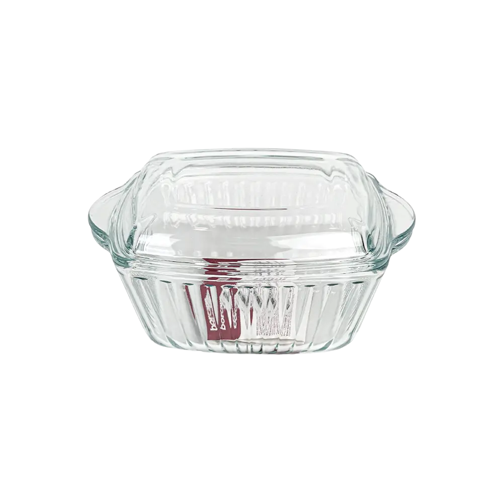 Pasabahce 2pcs glass 20x16x8cm pyrex ribbed design oven dish with lid