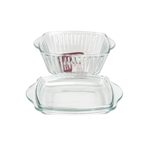 Pasabahce 2pcs glass 20x16x8cm pyrex ribbed design oven dish with lid1