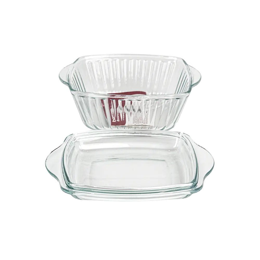 Pasabahce 2pcs glass 20x16x8cm pyrex ribbed design oven dish with lid1