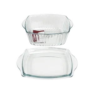 Pasabahce glass 2pcs pyrex ribbed design oven dish with lid1