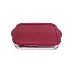 Pasabahce glass 30x6cm square pyrex oven dish with red lid