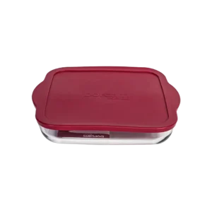 Pasabahce glass 30x6cm square pyrex oven dish with red lid