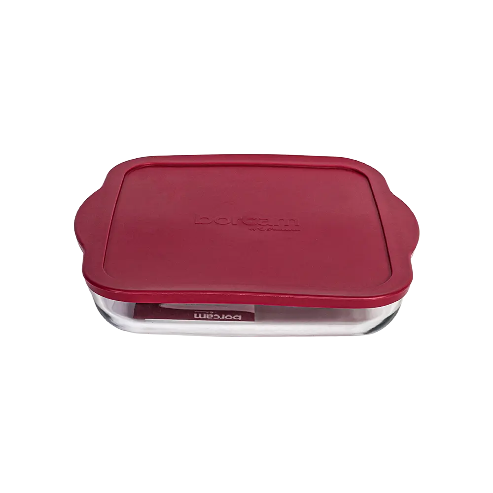 Pasabahce glass 30x6cm square pyrex oven dish with red lid