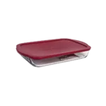 Pasabahce glass 40x25x6cm rectangular pyrex oven dish with red lid