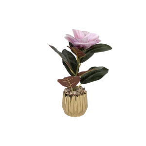 Pink flower 7x17cm with golden geometric design vase