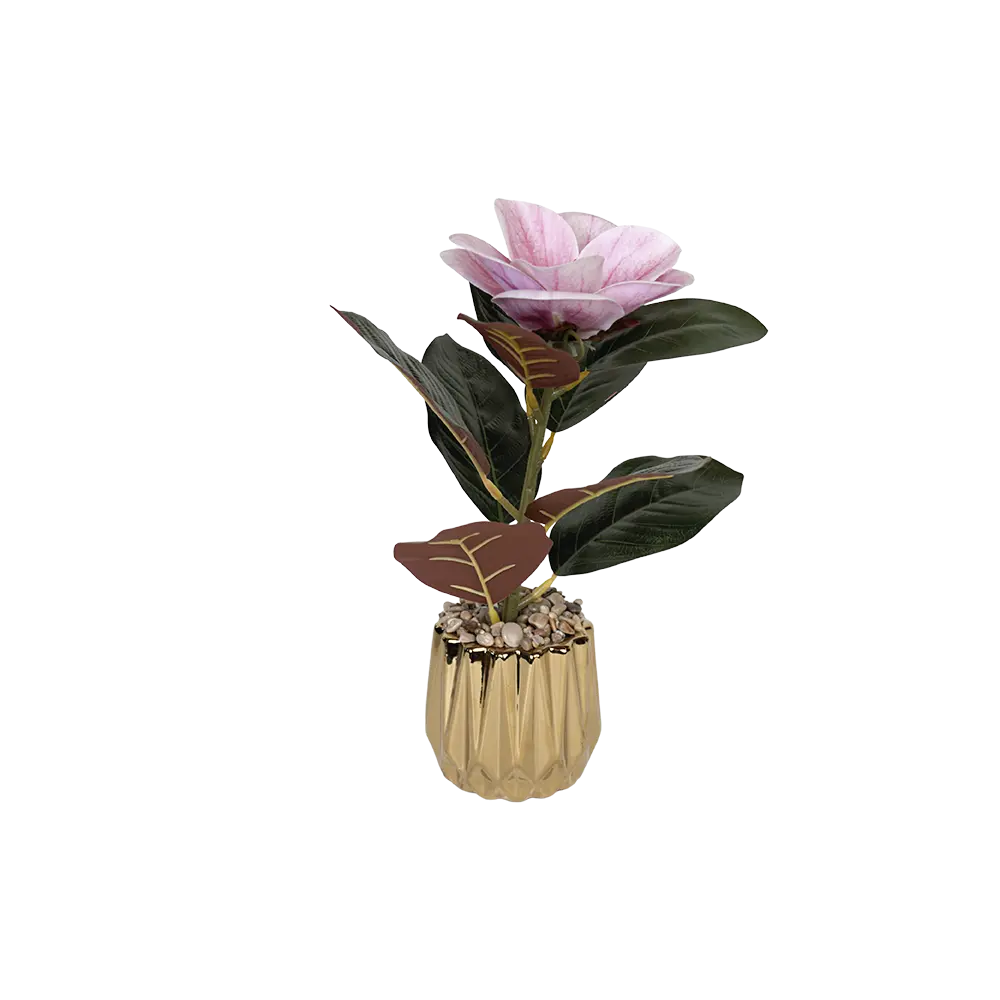 Pink-Flower-7x17cm-with-Golden-Geometric-Design-Vase Pink flower 7x17cm with golden geometric design vase