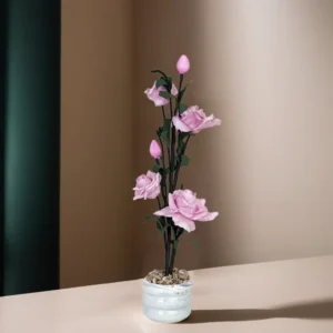 Pink flower 8x45cm with porcelain blue vase1