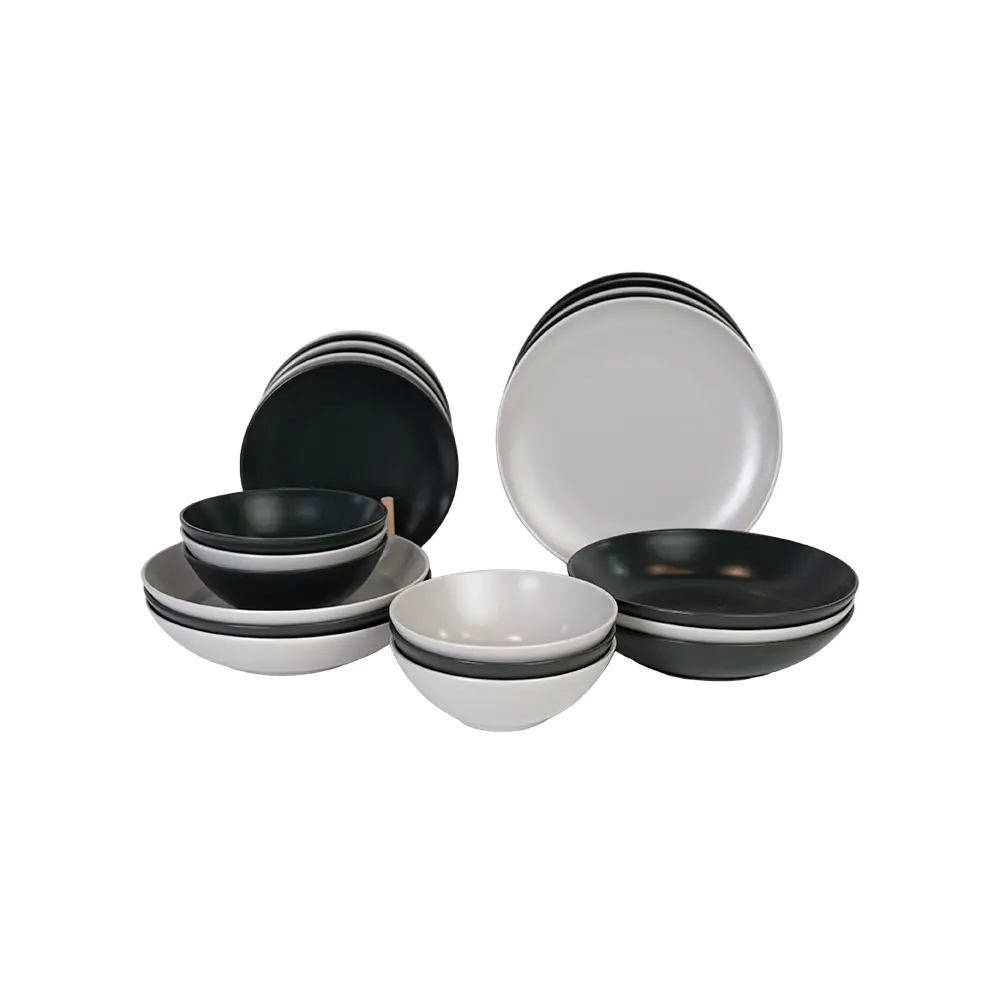 Porcelain 24pcs grey & black dinner set