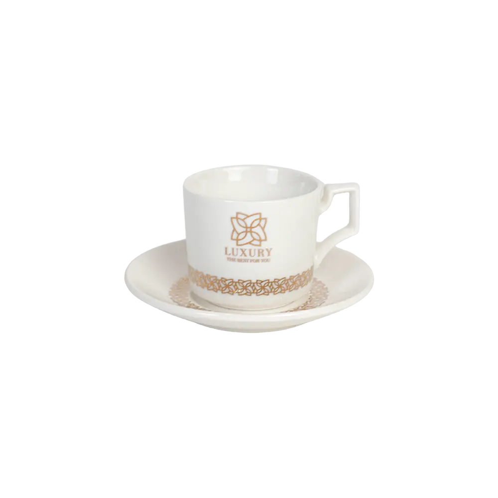 Porcelain 6pcs luxury design white coffee cups with saucer