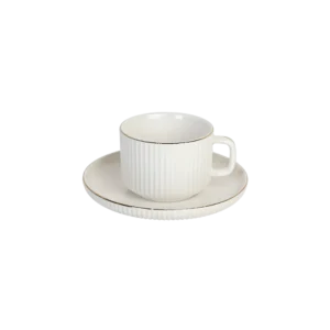 Porcelain 6pcs ribbed design white & gold coffee cups