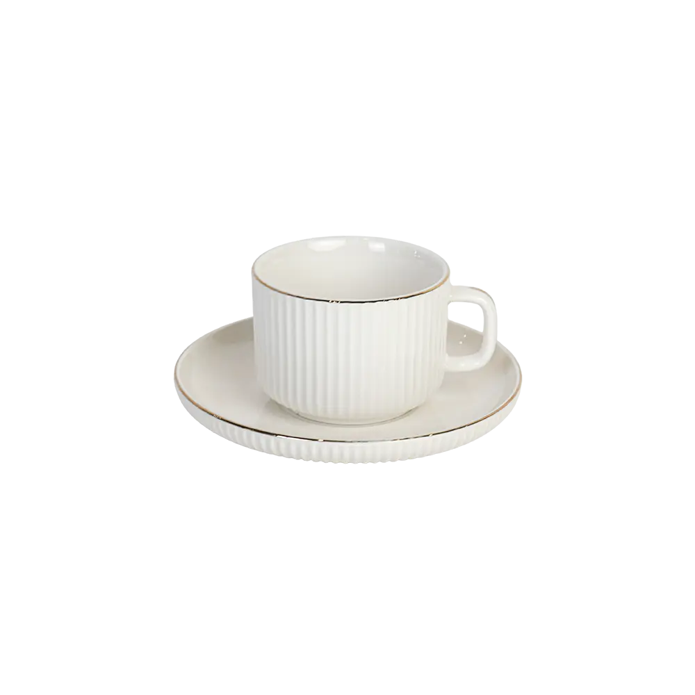 Porcelain-6Pcs-Ribbed-Design-White-&-Gold-Coffee-Cups Porcelain 6pcs ribbed design white & gold coffee cups