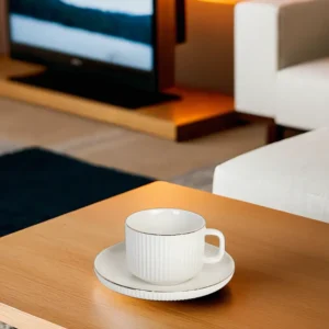 Porcelain 6pcs ribbed design white & gold coffee cups1