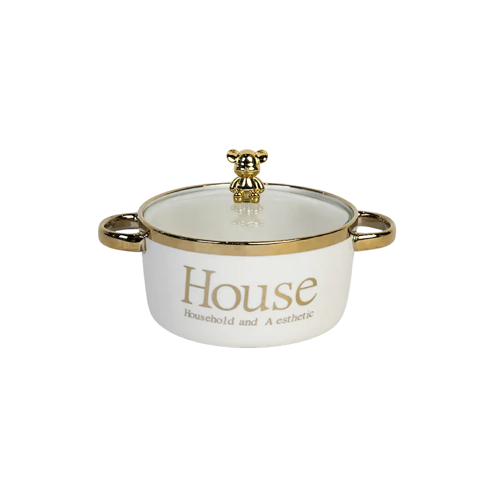 Porcelain white & gold small cooking pot