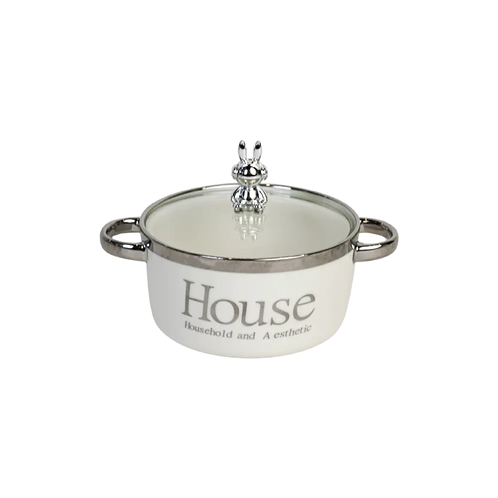 Porcelain white & silver small cooking pot