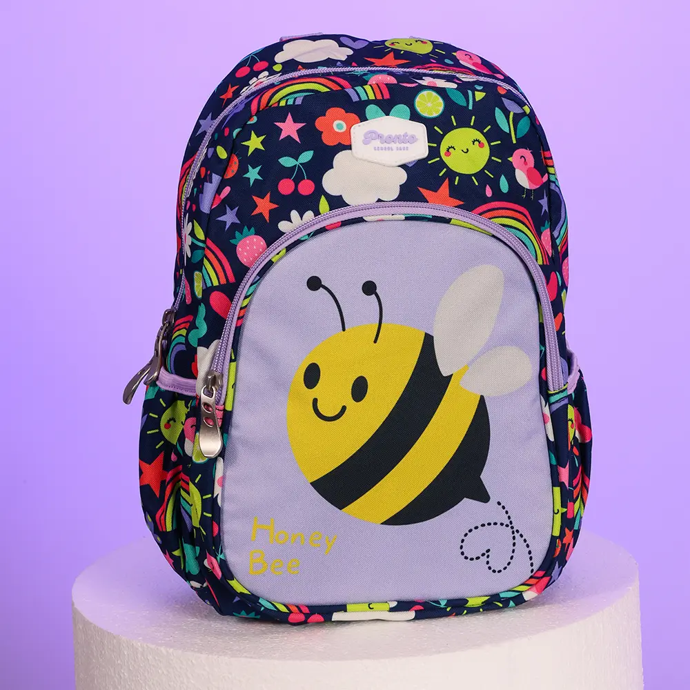 Pronto-33cm-Bee-Design-2-Zippers-Light-Purple-Backpack Pronto 33cm bee design 2 zippers light purple backpack