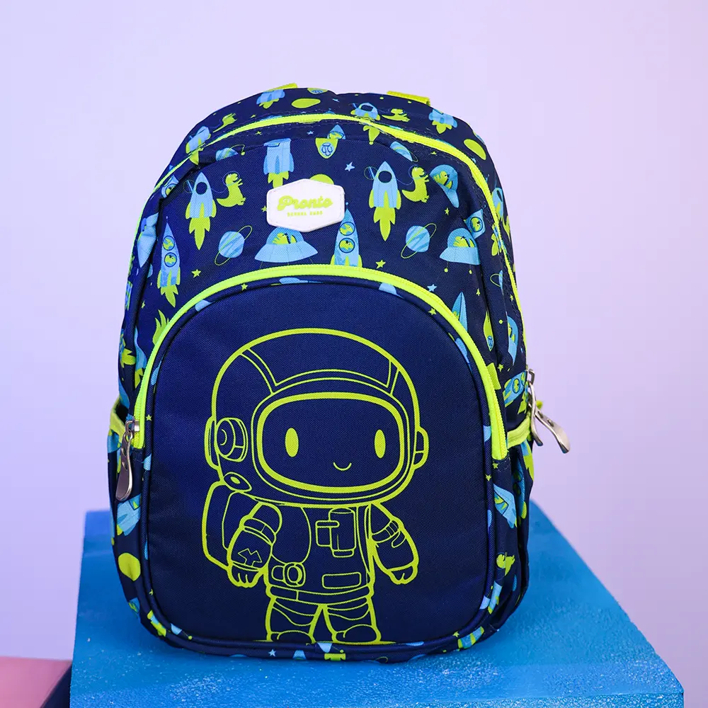 Pronto 33cm robot design 2 zippers navy blue backpack