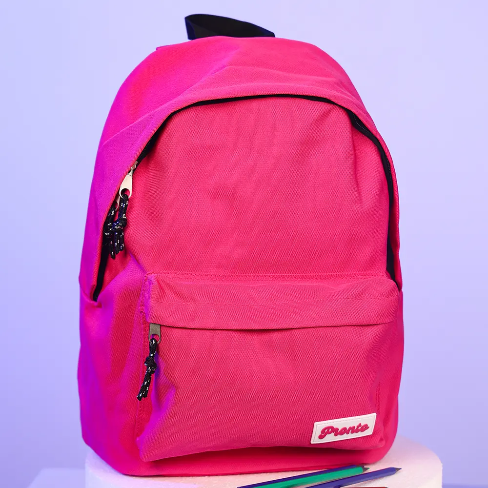 Pronto-42cm-2-Black-Zippers-Fuchsia-Backpack Pronto 42cm 2 black zippers fuchsia backpack