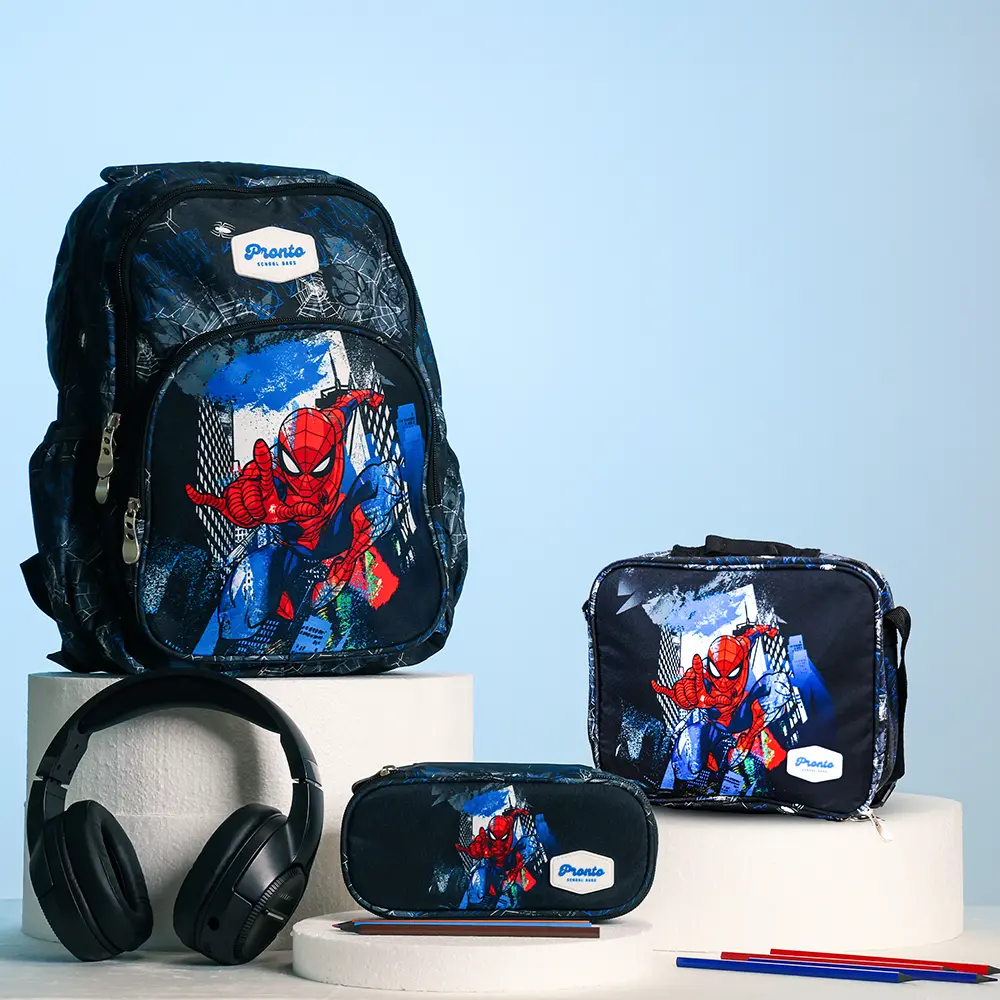 Pronto-42cm-Spiderman-Design-3-Zippers-Backpack-Set Pronto 42cm spiderman design 3 zippers backpack set
