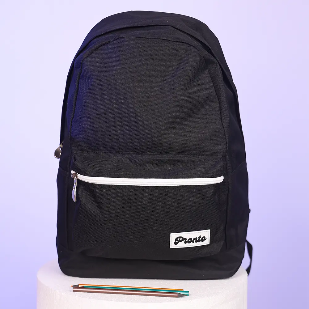 Pronto-43cm-2-White-Zippers-Black-Backpack Pronto 43cm 2 white zippers black backpack