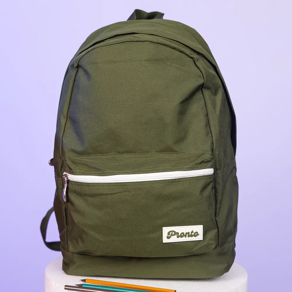 Pronto-43cm-2-White-Zippers-Olive-Green-Backpack Pronto 43cm 2 white zippers olive green backpack