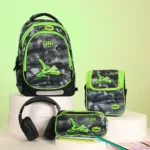 Pronto 43cm airplane design 3 zippers black & grey backpack set