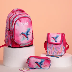 Pronto 43cm bird design 3 zippers fuchsia backpack set