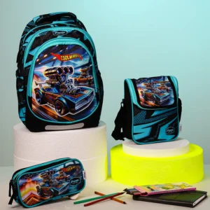 Pronto 43cm cool wheels design 3 zippers black & blue backpack set