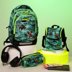 Pronto 43cm dinosaurs design 3 zippers green backpack set