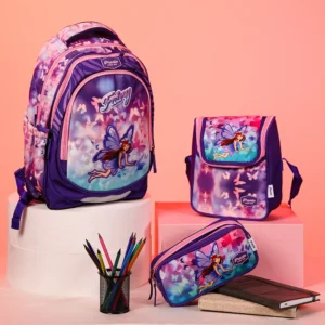 Pronto 43cm fairy design 3 zippers purple backpack set