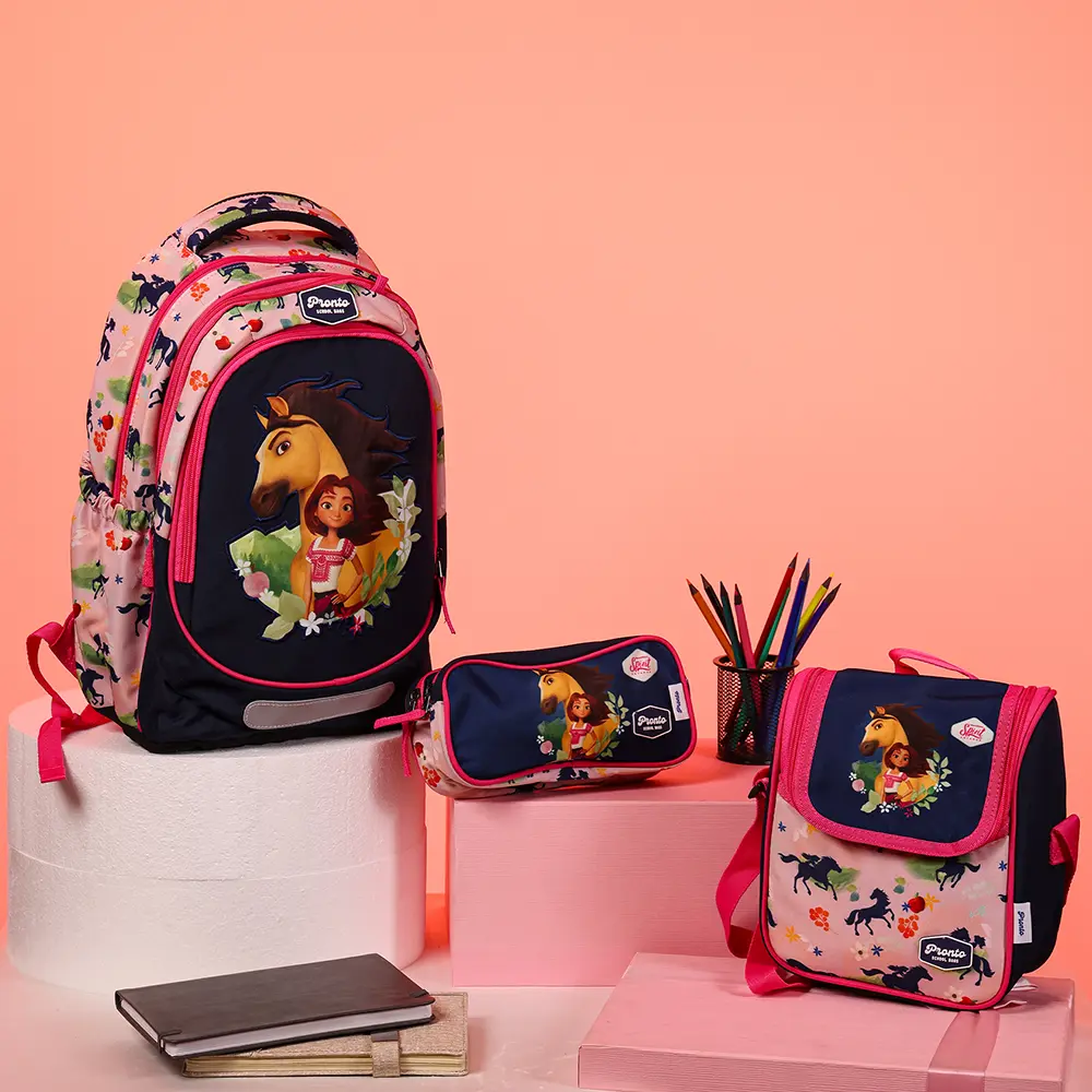 Pronto-43cm-Spirit-Design-3-Zippers-Pink-Backpack-Set Pronto 43cm spirit design 3 zippers pink backpack set