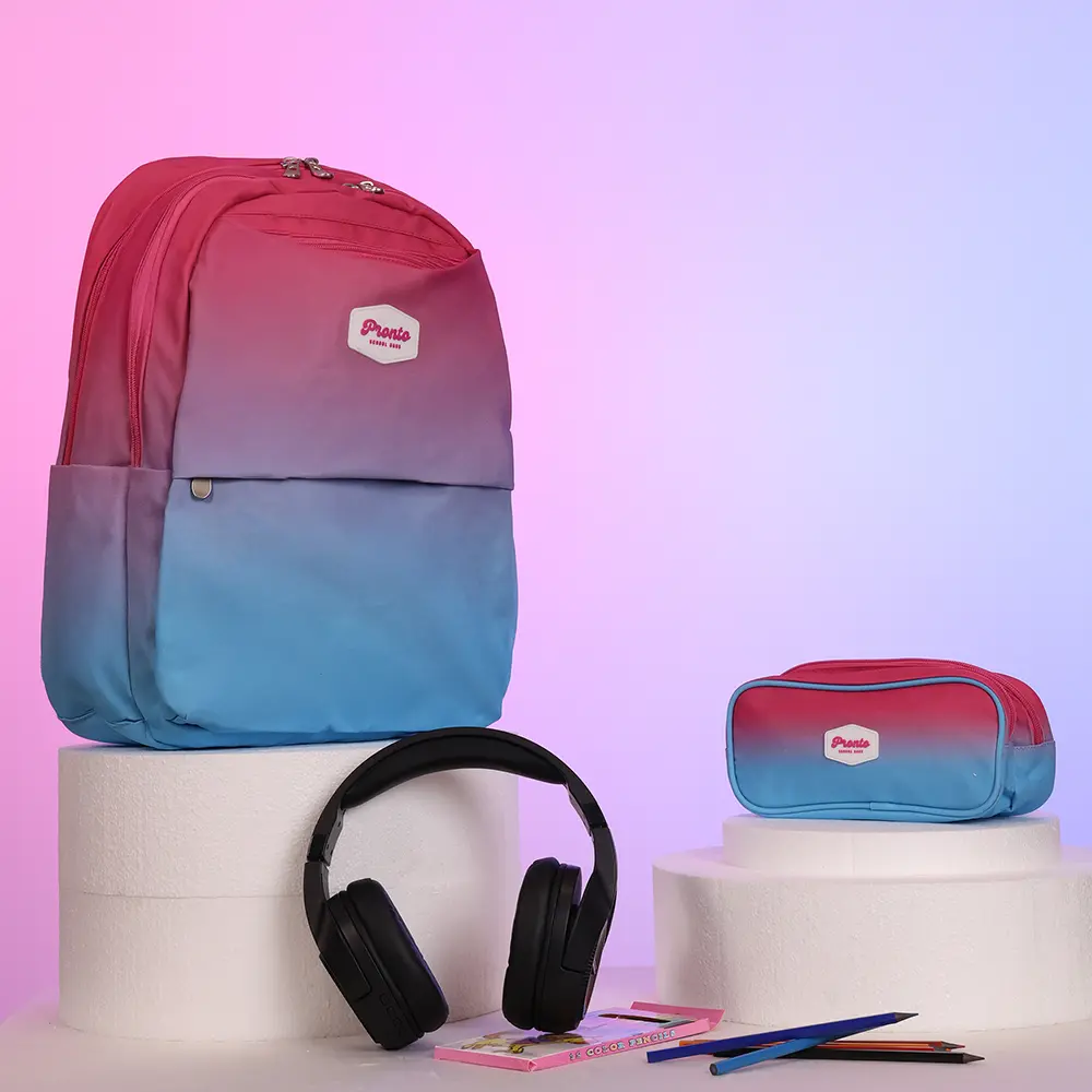 Pronto-46cm-3-Zippers-Pink-&-Blue-Backpack-with-Pencil-Case Pronto 46cm 3 zippers pink & blue backpack with pencil case
