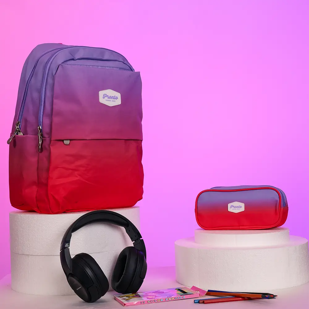 Pronto-46cm-3-Zippers-Purple-&-Fuchsia-Backpack-with-Pencil-Case Pronto 46cm 3 zippers purple & fuchsia backpack with pencil case