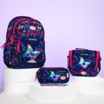Pronto 46cm butterfly design 4 zippers navy blue backpack set