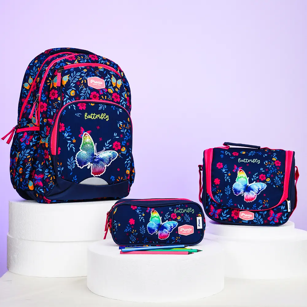 Pronto-46cm-Butterfly-Design-4-Zippers-Navy-Blue-Backpack-Set Pronto 46cm butterfly design 4 zippers navy blue backpack set