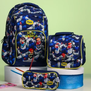 Pronto 46cm play world design 4 zippers navy blue backpack set