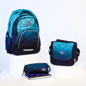 Pronto 46cm space design 4 zippers navy blue & blue backpack set