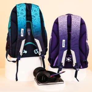Pronto 46cm space design 4 zippers navy blue & blue backpack set1