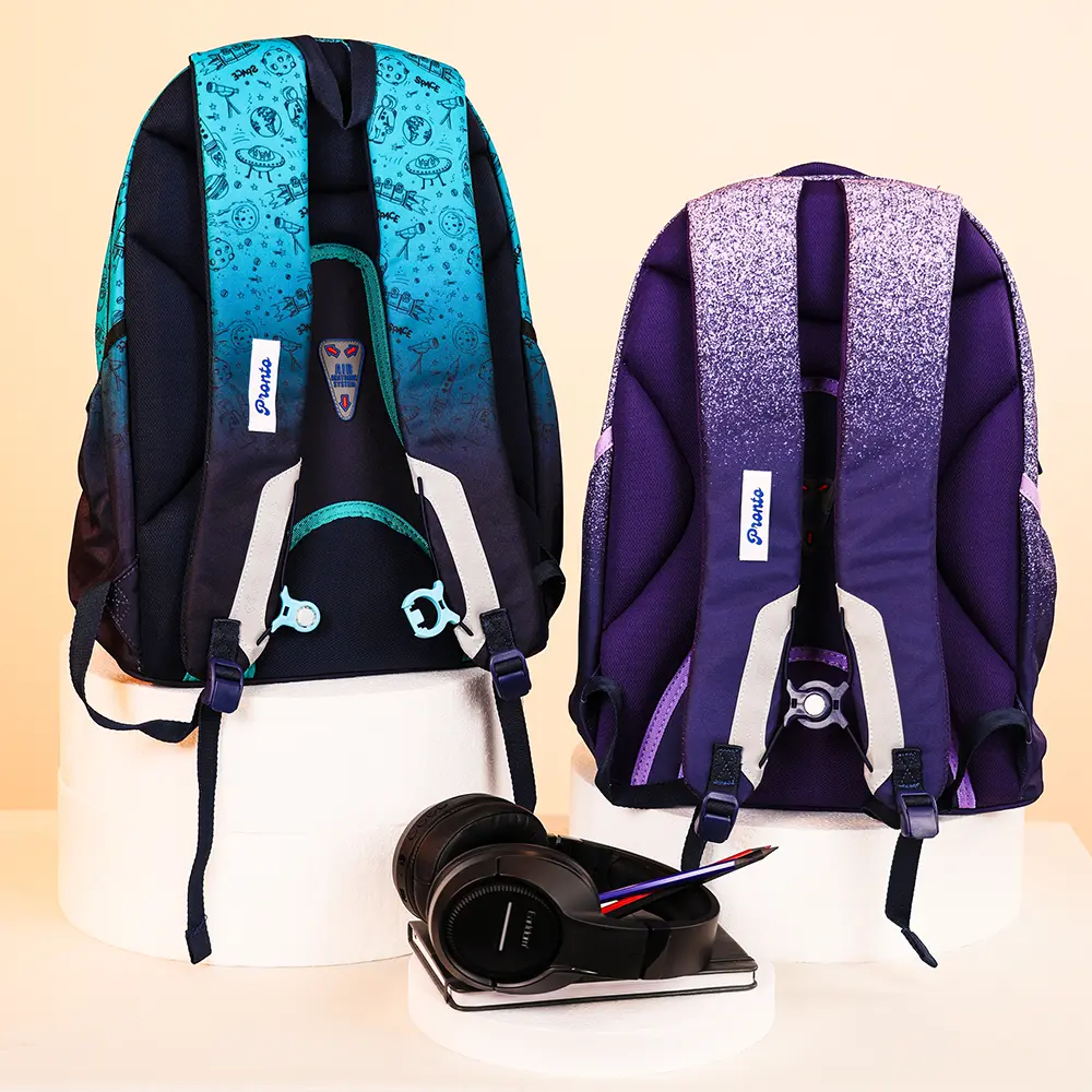Pronto-46cm-Space-Design-4-Zippers-Navy-Blue-&-Blue-Backpack-Set1 Pronto 46cm space design 4 zippers navy blue & blue backpack set1