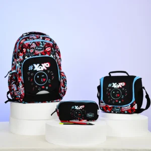 Pronto 46cm xoxo design 4 zippers back & blue backpack set1
