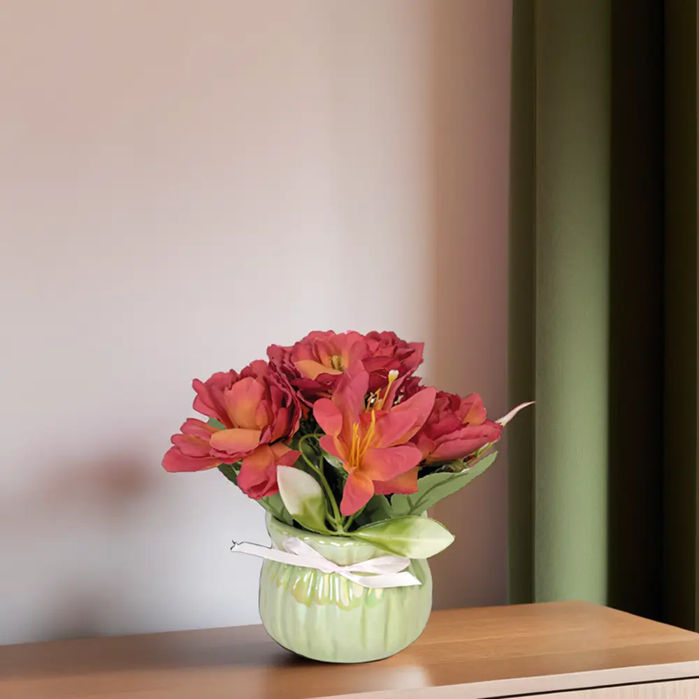 Red-Flower-8x18cm-with-Porcelain-Green-Vase1 Red flower 8x18cm with porcelain green vase1