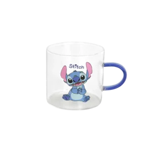Small glass blue stitch design coffee cup with blue handle