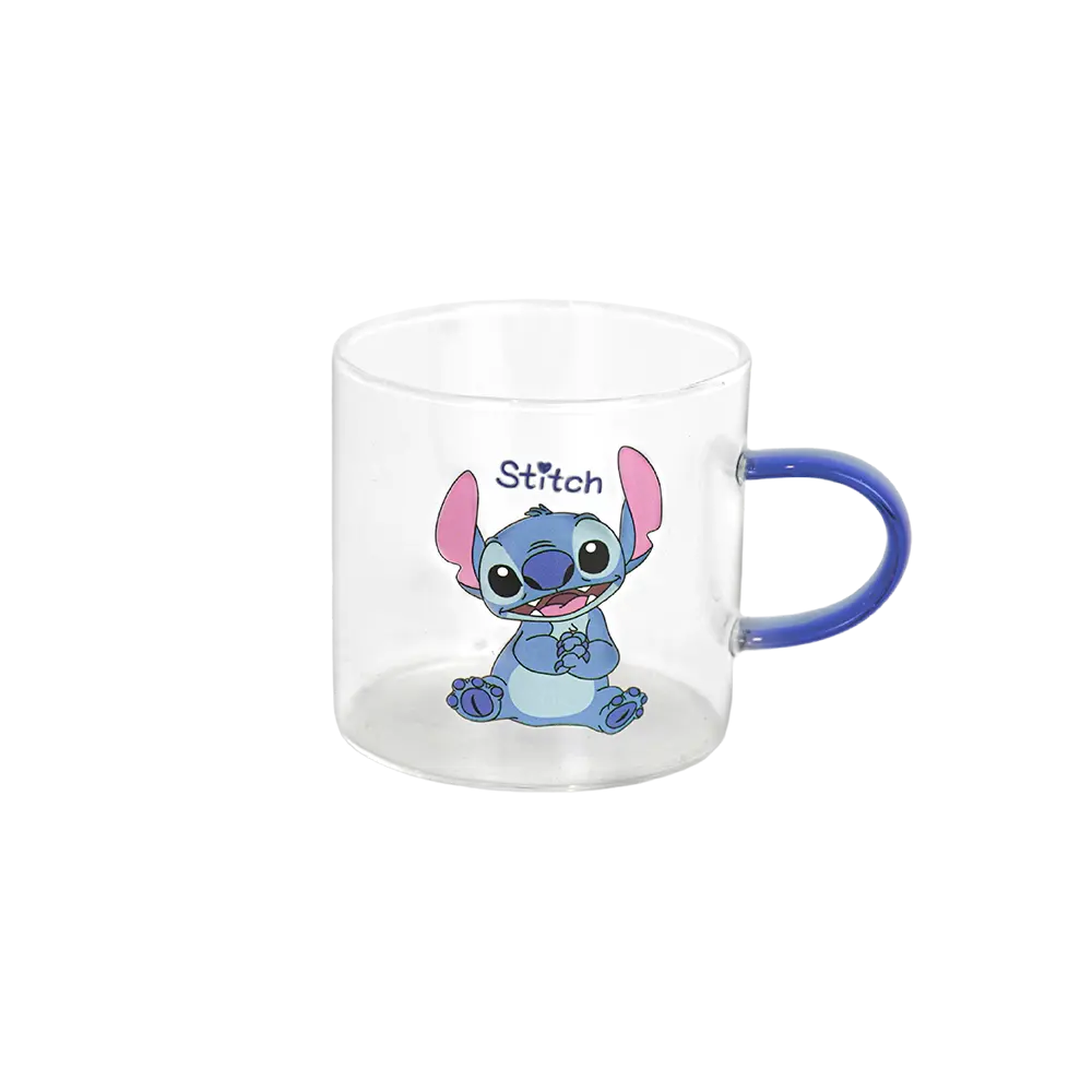 Small glass blue stitch design coffee cup with blue handle