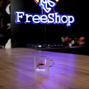 Small glass pink stitch design coffee cup with yellow handle1