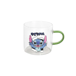 Small glass stitch design coffee cup with green handle