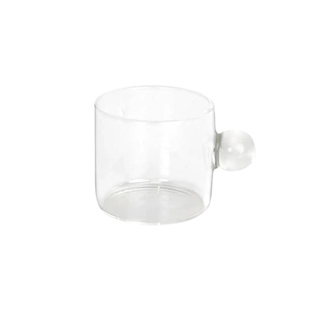 Small glass transparent coffee cup with ball handle