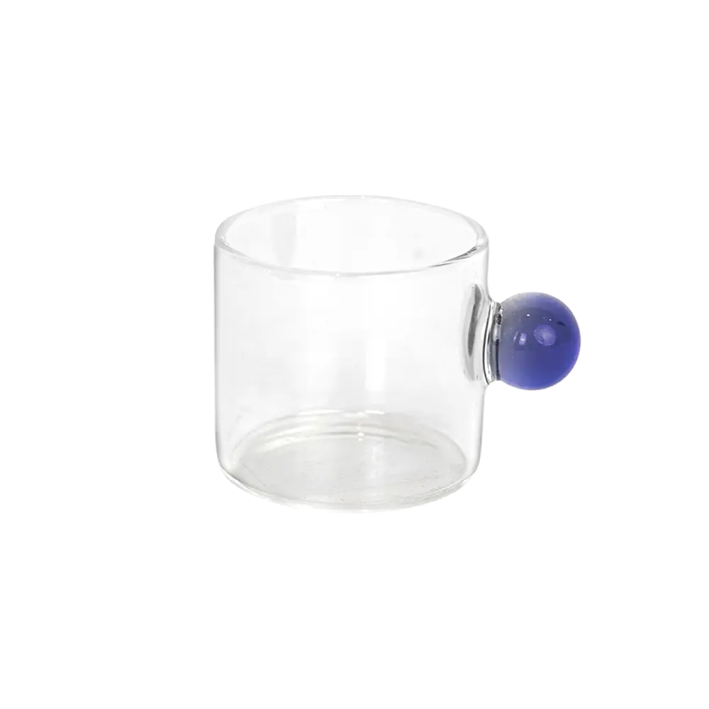 Small-Glass-Transparent-Coffee-Cup-with-Blue-Ball-Handle Small glass transparent coffee cup with blue ball handle