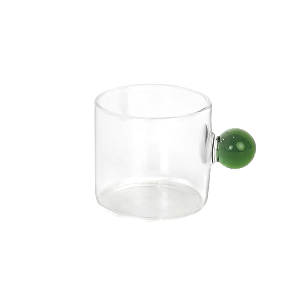 Small-Glass-Transparent-Coffee-Cup-with-Green-Ball-Handle Small glass transparent coffee cup with green ball handle